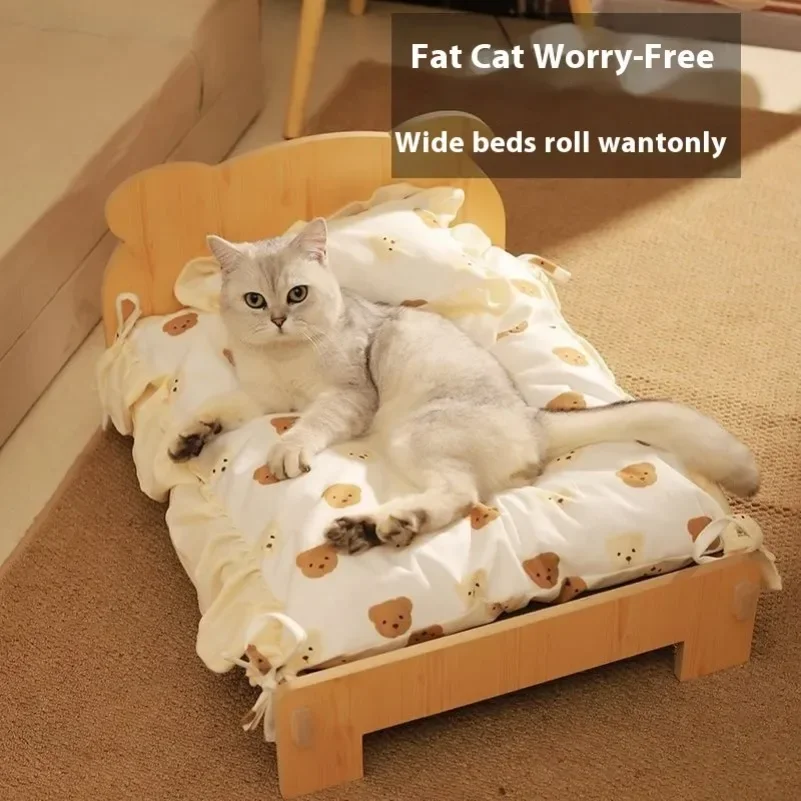 Solid Wood Cat Bed Dog Bed Removable Mat Washable All Season Universal Cat Nest Dog House Pet Supplies Pet Bed Within 7kg - Image 2