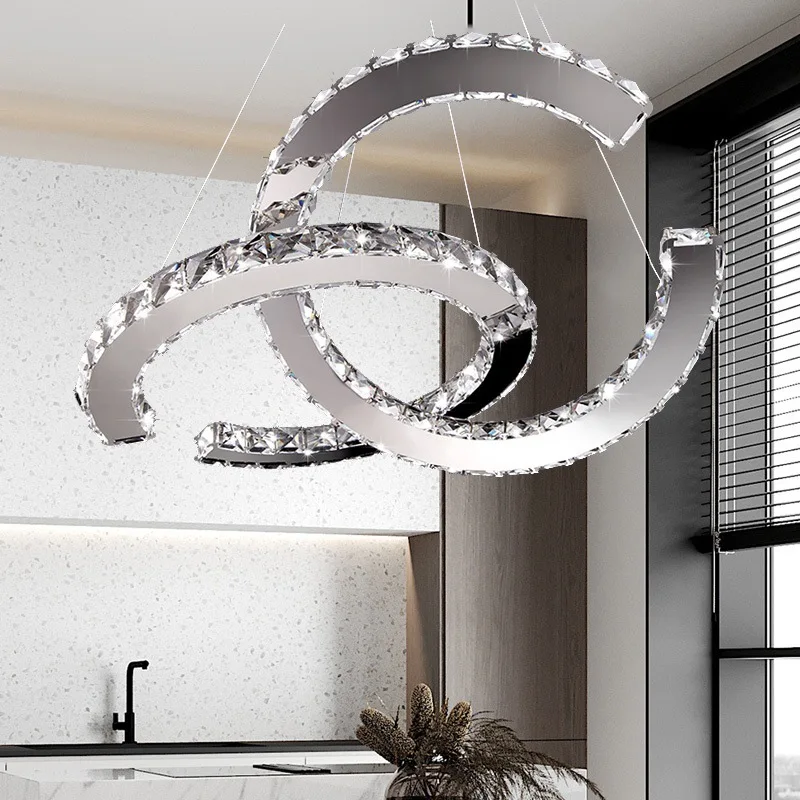 Circular Crystal Lamp Modern LED Pendant Light for Living Dining Room Bedroom Home Lighting Fixtures Stainless Steel Room Decor - Image 4
