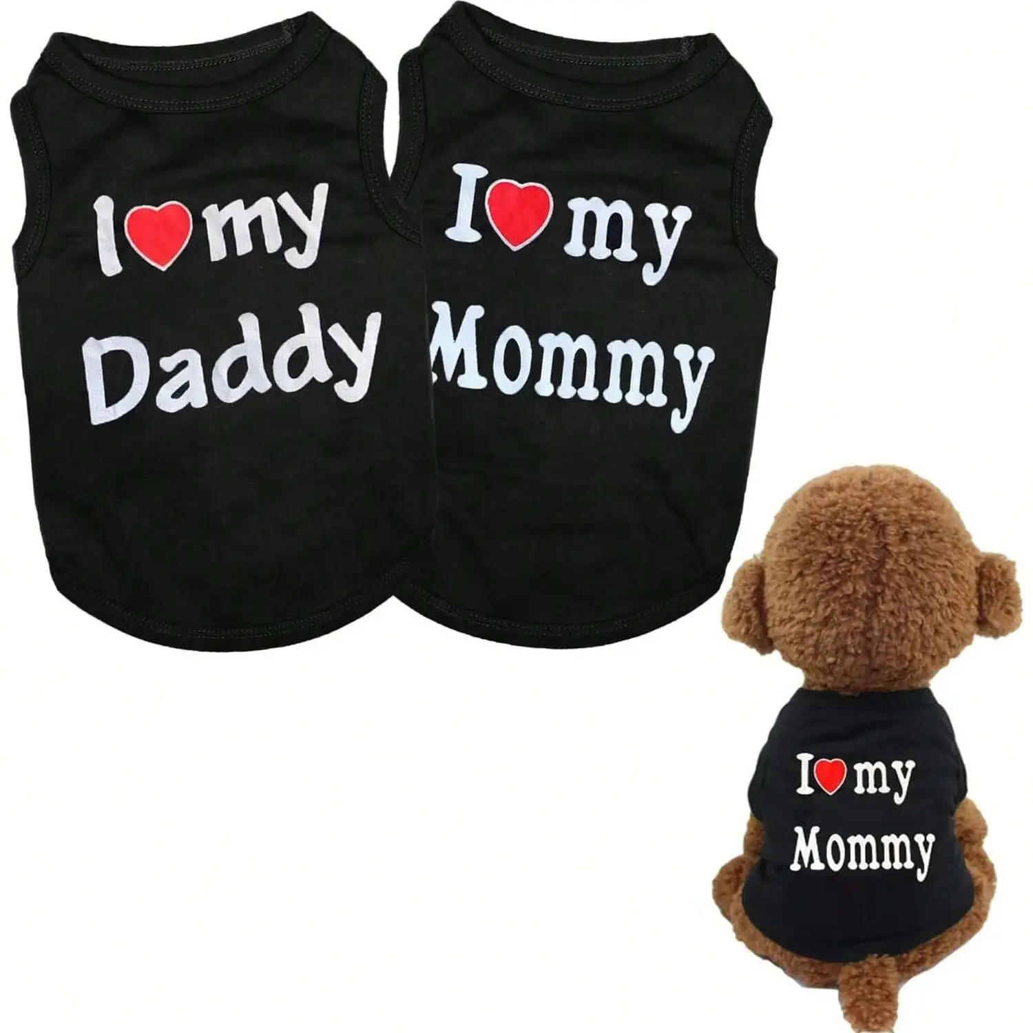 Pet Dog Vest T-Shirt I Love My Daddy Mommy Vest Gift Costume Clothes for Small Puppy Cat Kitten Yorkshire Chihuahua Poodle - Image 2
