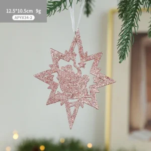 Christmas Tree Decoration Pendants Plastic Gold Powder Snowflake Star Hanging Ornaments 2025 Navidad New Year Party Home Decor