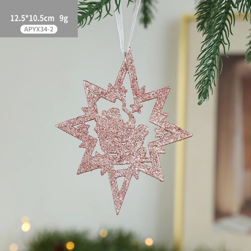 Christmas Tree Decoration Pendants Plastic Gold Powder Snowflake Star Hanging Ornaments 2025 Navidad New Year Party Home Decor